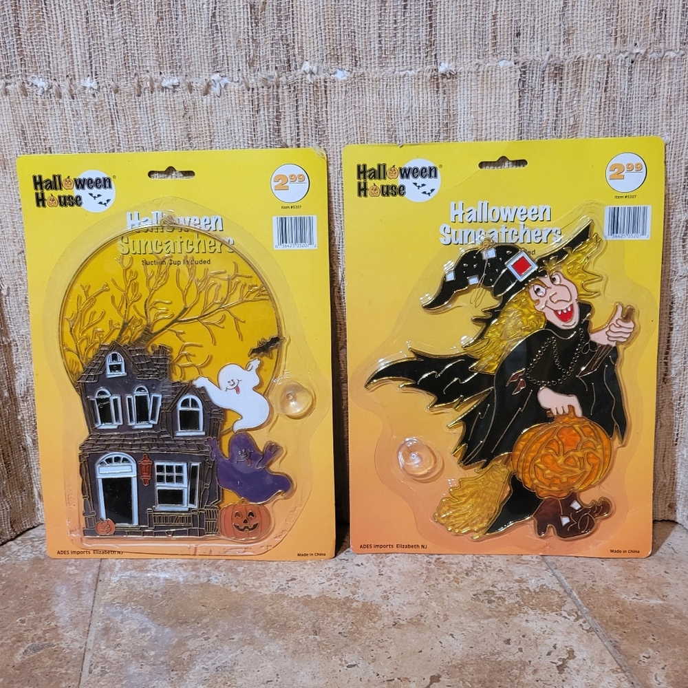 Lot of 2 Vintage 80s Large Halloween Suncatchers Sealed New Old Stock